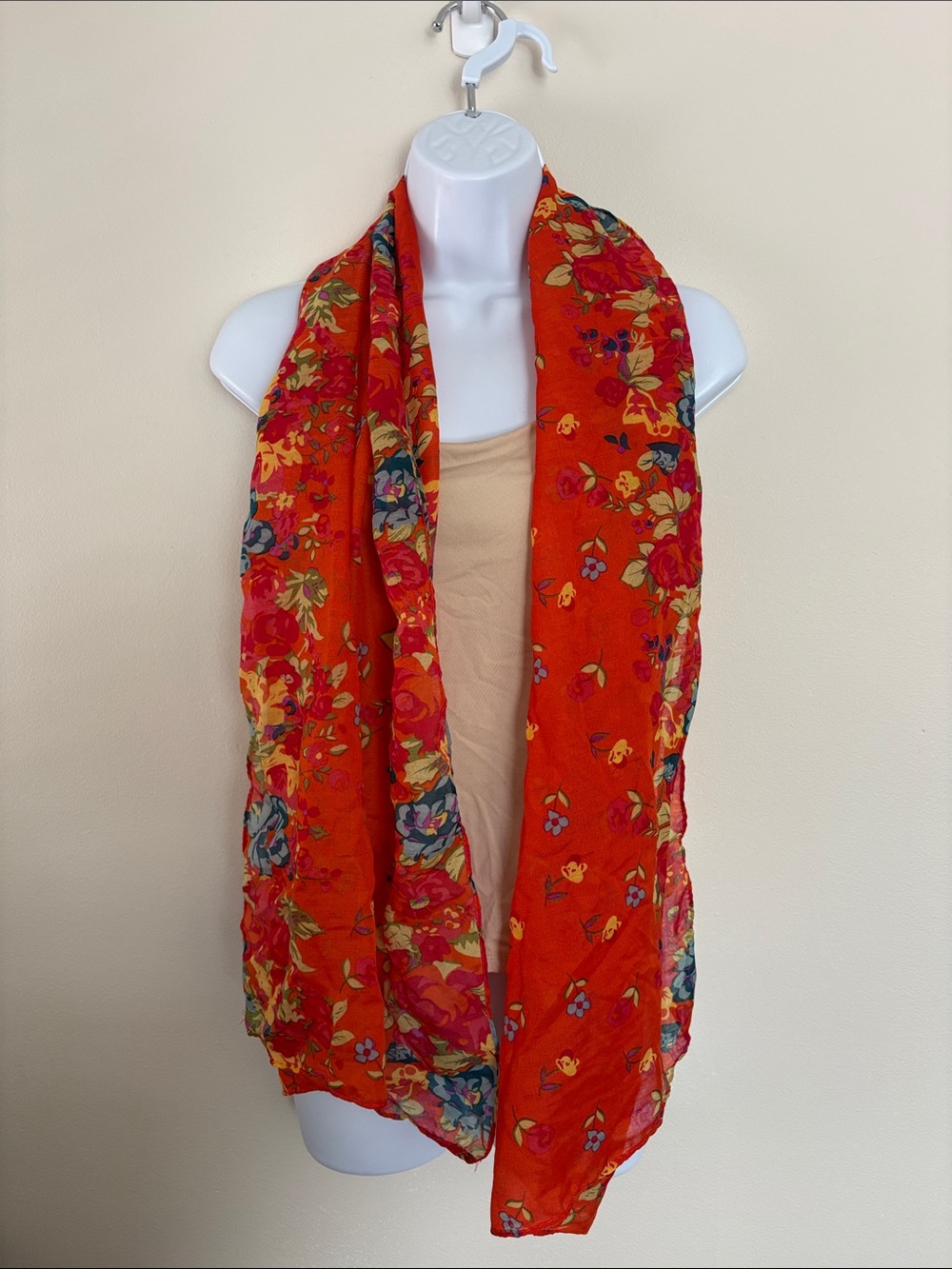 Vibrant Red Floral Lightweight Scarf - Women Accessories